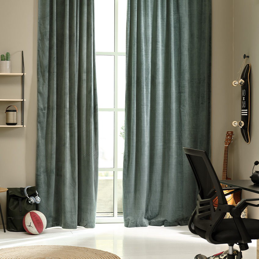 AUSTRA velvet green thick curtain in teenager's bedroom