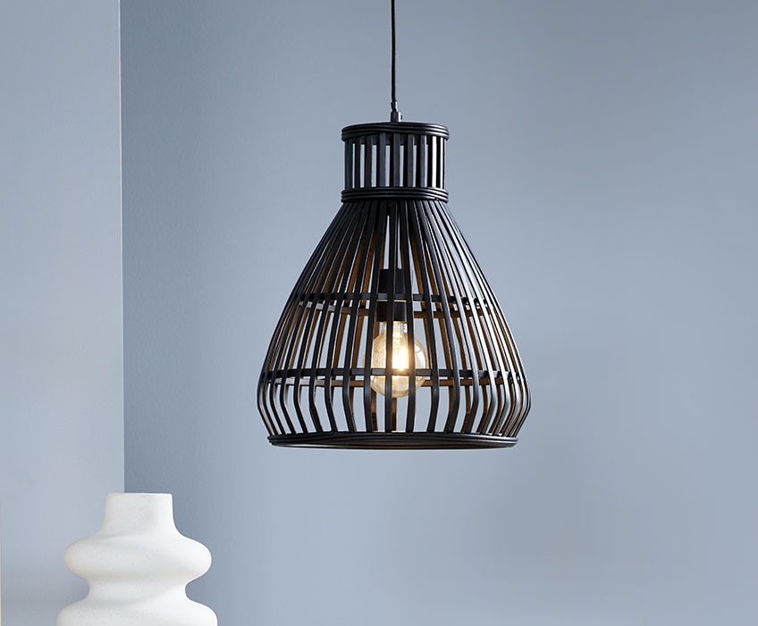 Black modern pendant in bamboo and sculptural vase