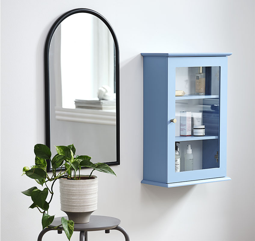 Mobile pensile MALLING Mobile pensile blu polvere e specchio con cornice nera