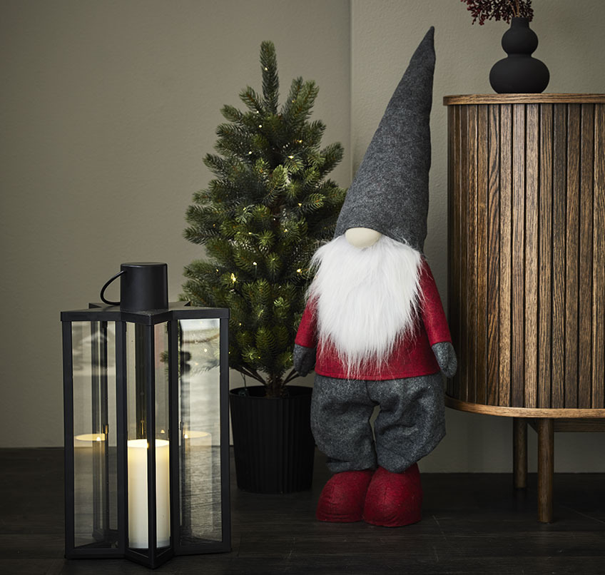 Lanterna RHODOLIT, albero di Natale artificiale BERLINGR e elfo di Natale HALM Lanterna nera, albero di Natale artificiale ed elfo natalizio