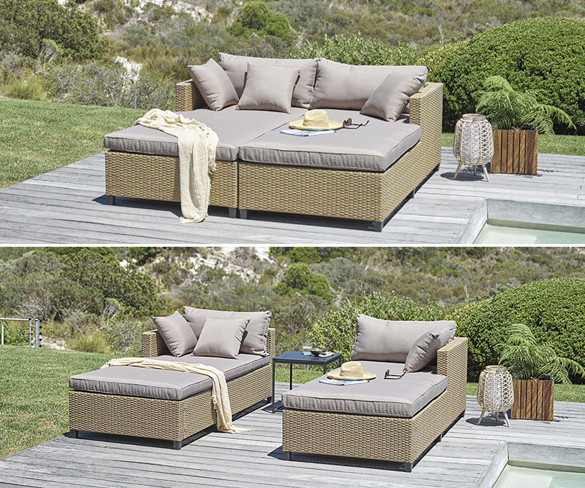 Lettino doppio in polyrattan color naturale